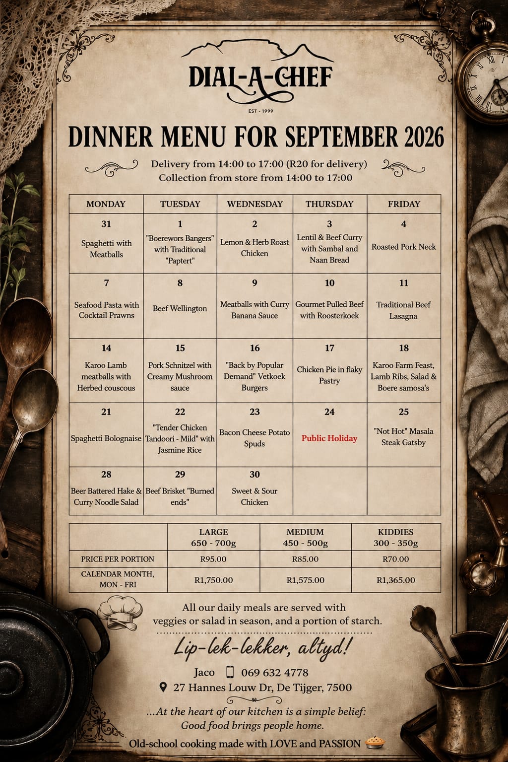 September 2026 Menu
