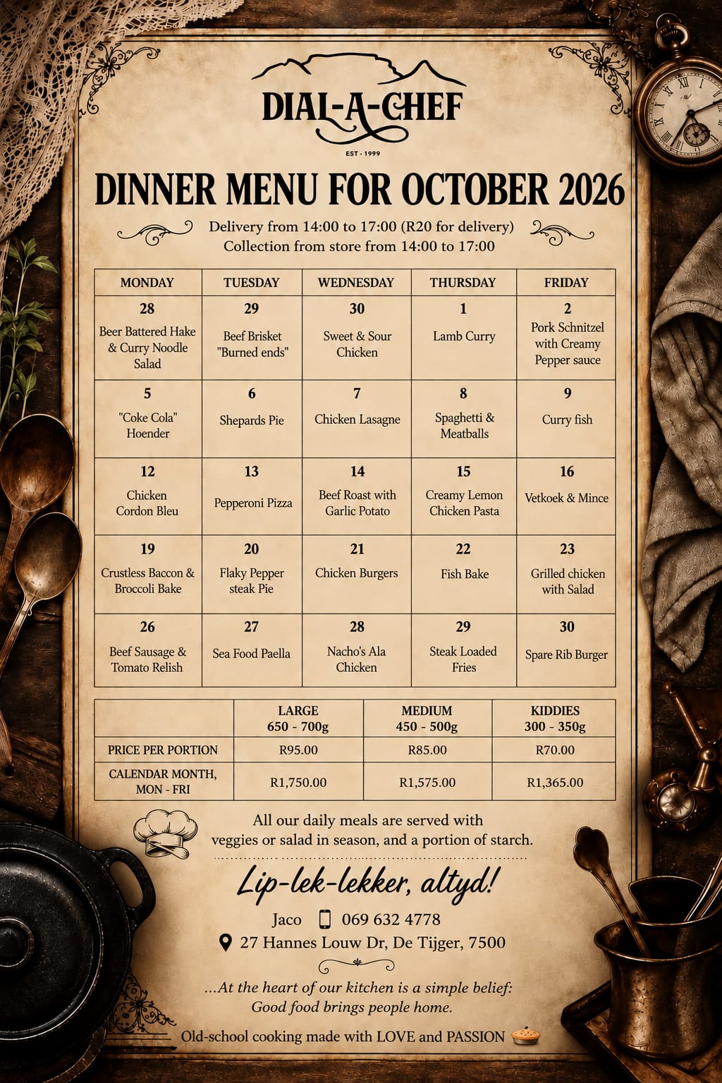 October 2026 Menu